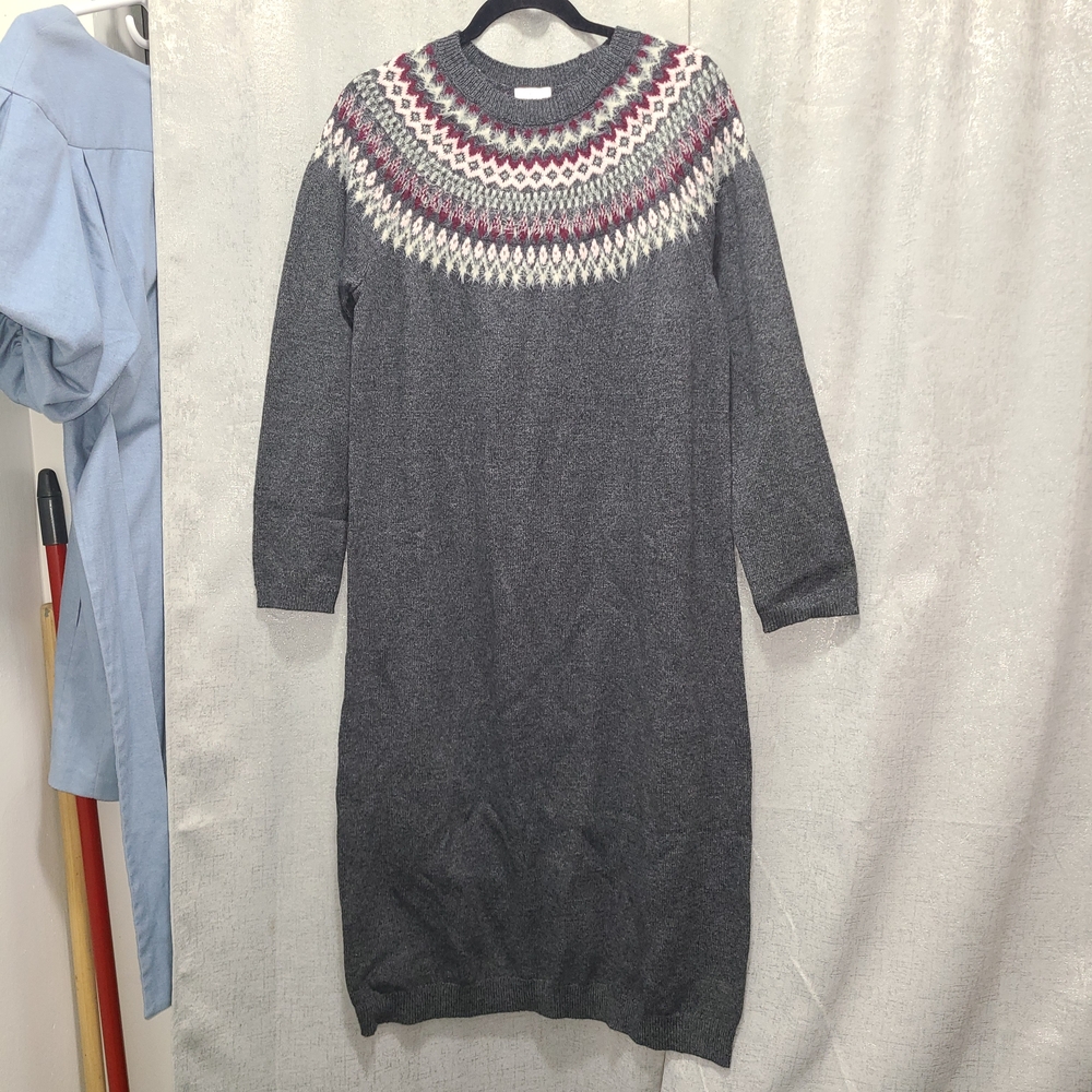 J. Jill Gray Long Sleeve Dress with Patterned Yoke NWT M - Picture 2 of 6